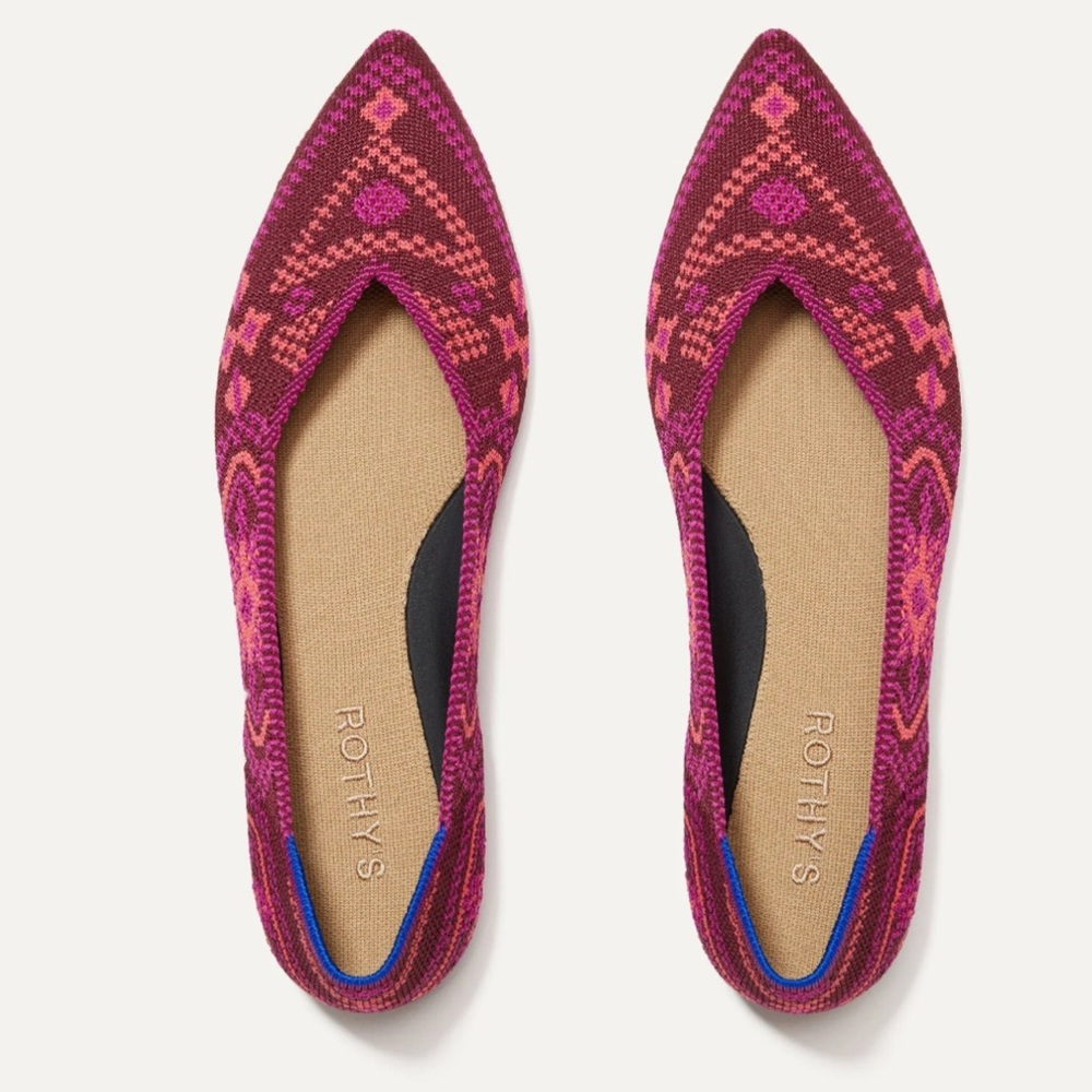 Rothy’s Pink & Purple Boho Pointed-Toe Flats – Size 7.5